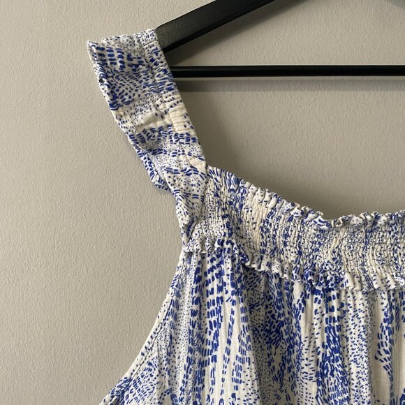 Refashioned Plus Size Upcycled 100% Cotton White Blue Double Gauze Strap Dress - Picture 6 of 13